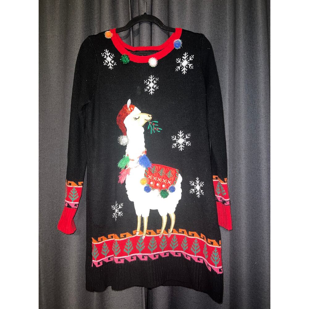 Ugly Christmas Sweater Black Llama Crew Neck